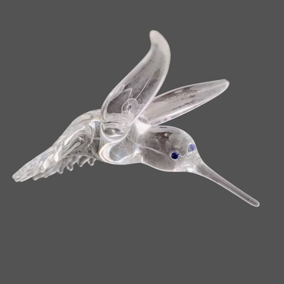 Vintage Clear Crystal Glass HUMMINGBIRD Ornament, Blue Eye Bird Sun Catcher - Picture 7 of 13